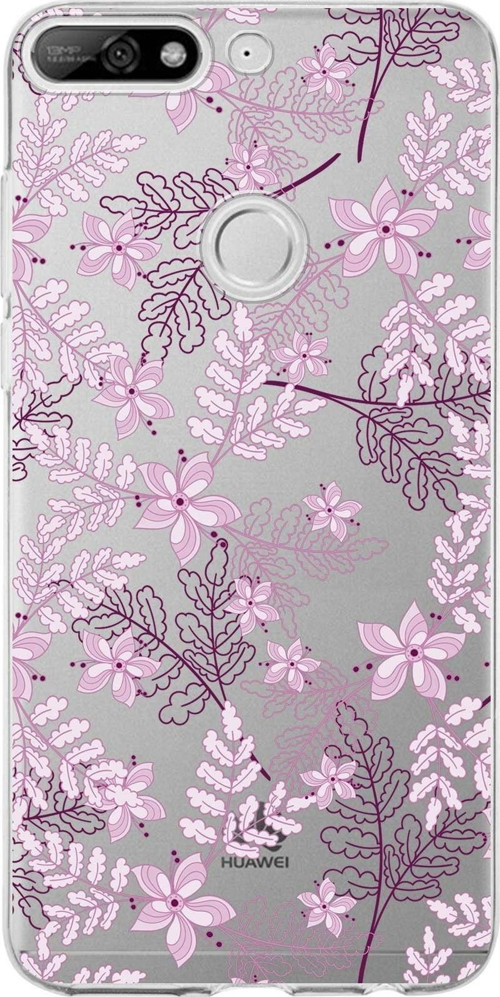 Huawei Y7 2018 Uyumlu Kapak Floral Pudra Tasarımlı Şeffaf Silikon Kılıf