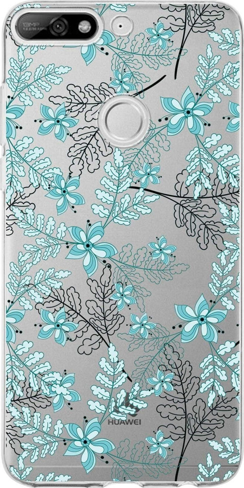 Huawei Y7 2018 Uyumlu Kapak Floral Su Yeşili Tasarımlı Şeffaf Silikon Kılıf