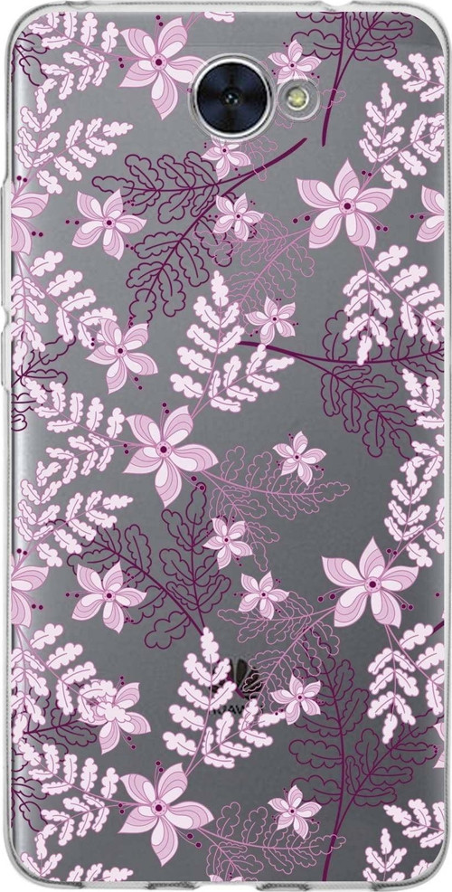 Huawei Y7 Uyumlu Kapak Floral Pudra Tasarımlı Şeffaf Silikon Kılıf