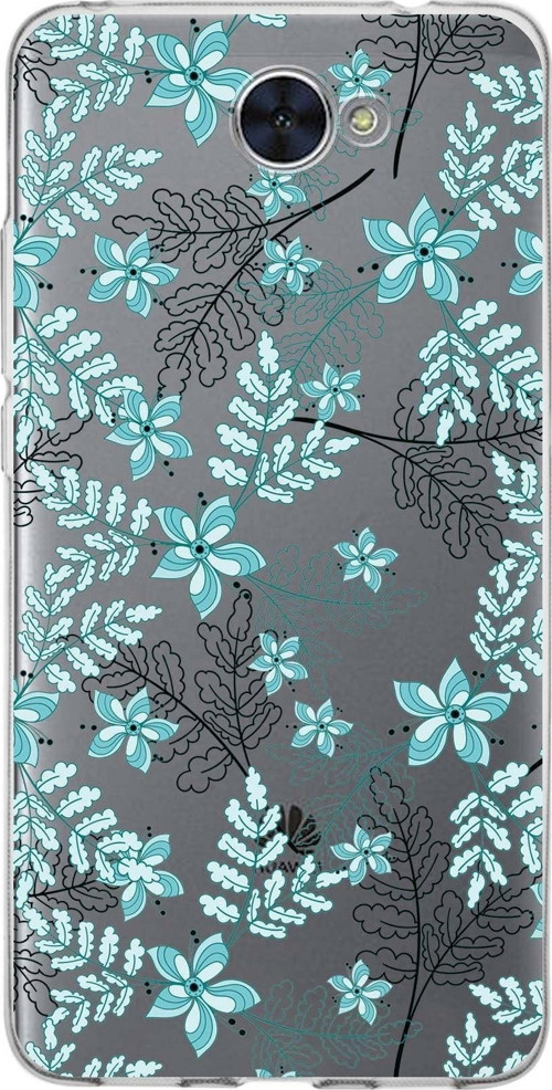 Huawei Y7 Uyumlu Kapak Floral Su Yeşili Tasarımlı Şeffaf Silikon Kılıf