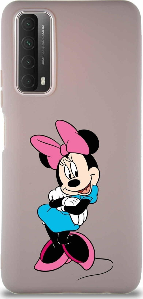 Huawei Y7A Soft Premier Kapak Minnie Mouse-D Tasarımlı Silikon Kılıf - Pudra