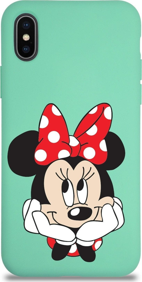 Iphone X Uyumlu Lansman Kılıf Minnie Mouse Tasarımlı Altı Kapalı Içi Kadife Kaplı Kapak