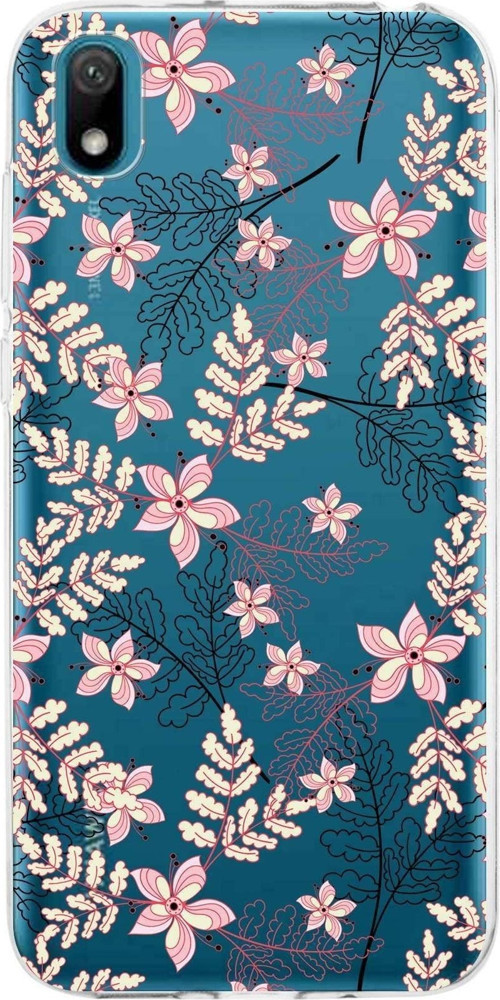 Huawei Y5 2019 Uyumlu Kapak Floral Kırmızı Tasarımlı Şeffaf Silikon Kılıf