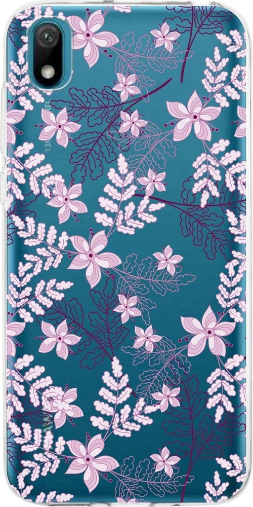 Huawei Y5 2019 Uyumlu Kapak Floral Pudra Tasarımlı Şeffaf Silikon Kılıf