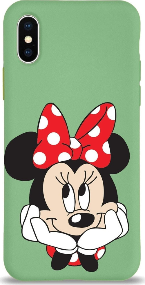 Iphone X Uyumlu Lansman Kılıf Minnie Mouse Tasarımlı Altı Kapalı Içi Kadife Kaplı Kapak