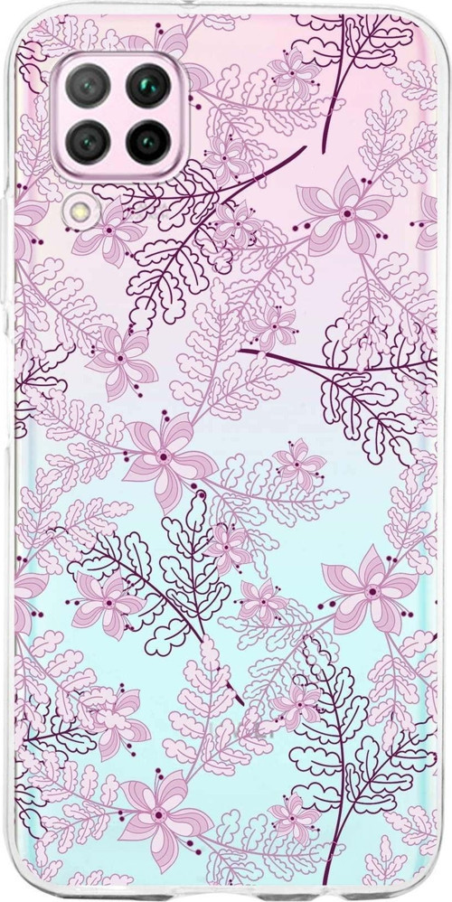 Huawei P40 Lite Uyumlu Kapak Floral Pudra Tasarımlı Şeffaf Silikon Kılıf