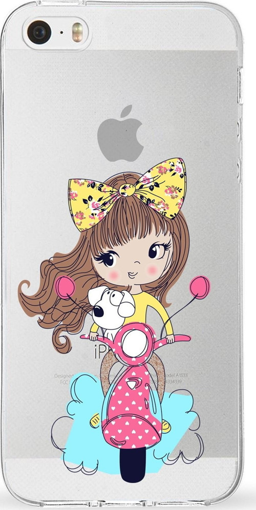 Iphone 5S Uyumlu Kapak Vespagirl Tasarımlı Şeffaf Silikon Kılıf