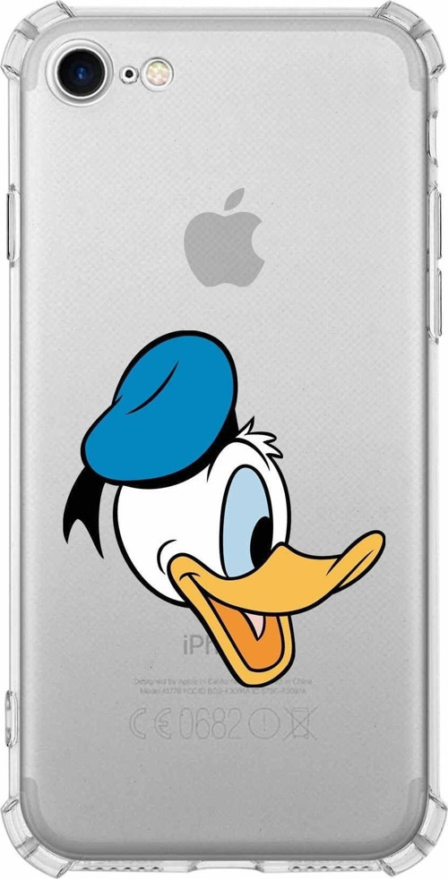 Iphone 7 Uyumlu Köşe Korumalı Antişok Kapak Donald Duck Tasarımlı Şeffaf Kılıf