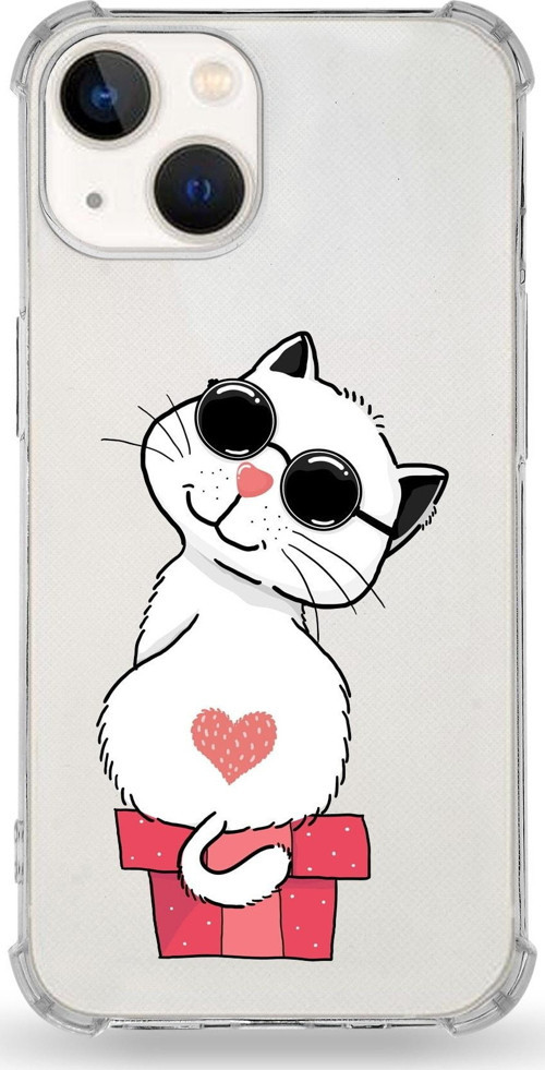 Iphone 13 Uyumlu Darbe Emici Antişok Kapak Coolcat Tasarımlı Şeffaf Silikon Kılıf