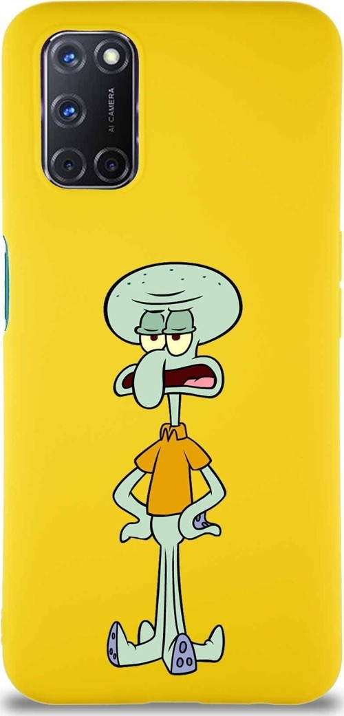 Oppo A72 Soft Premier Kapak Squidward Dokunaç Tasarımlı Silikon Kılıf - Sarı