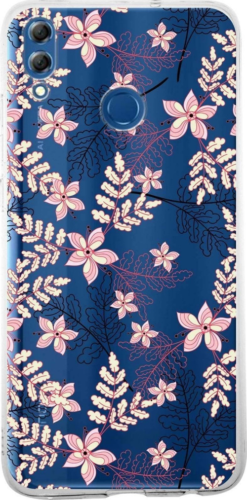 Huawei Honor 8X Uyumlu Kapak Floral Kırmızı Tasarımlı Şeffaf Silikon Kılıf