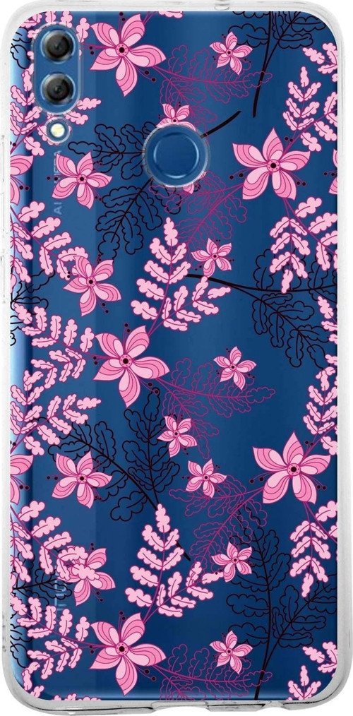 Huawei Honor 8X Uyumlu Kapak Floral Pembe Tasarımlı Şeffaf Silikon Kılıf