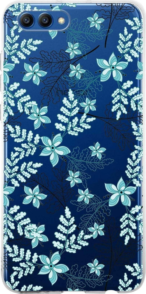 Huawei Honor View 20 Uyumlu Kapak Floral Su Yeşili Tasarımlı Şeffaf Silikon Kılıf