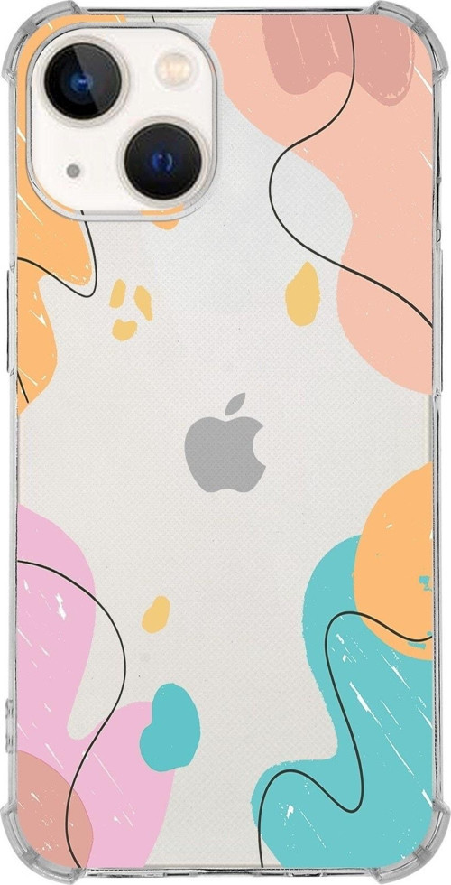 Apple Iphone 13 Mini Uyumlu Köşe Korumalı Antişok Kapak Karışık Renkler Tasarımlı Şeffaf Kılıf
