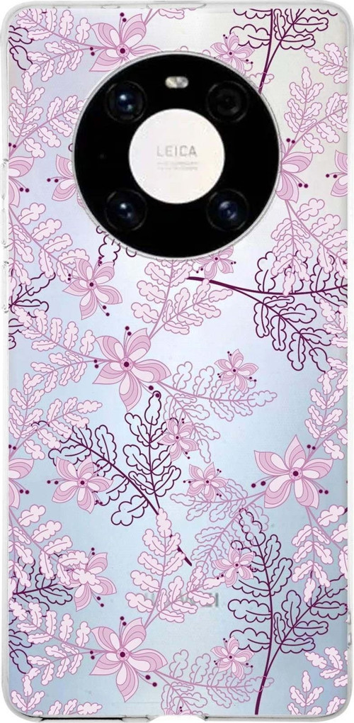 Huawei Mate 40 Pro Uyumlu Kapak Floral Pudra Tasarımlı Şeffaf Silikon Kılıf