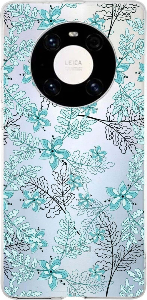 Huawei Mate 40 Pro Uyumlu Kapak Floral Su Yeşili Tasarımlı Şeffaf Silikon Kılıf