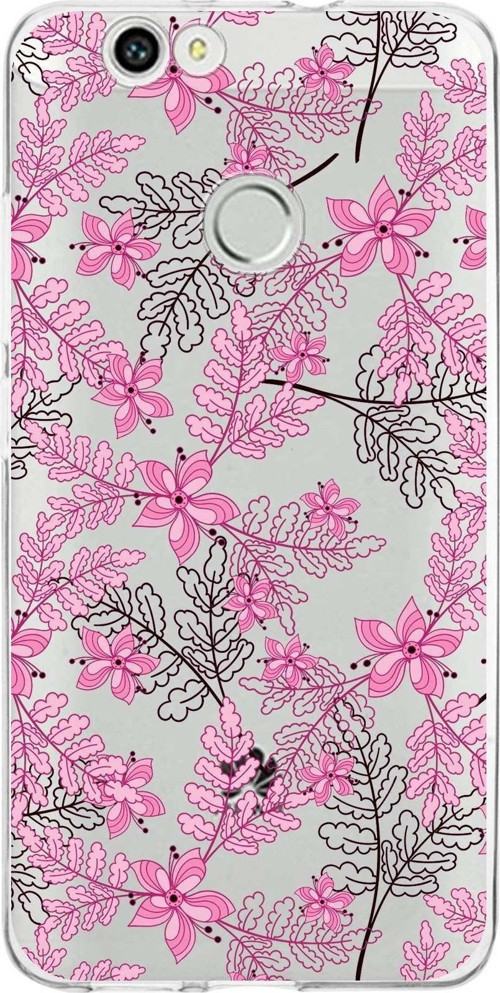 Huawei Nova Uyumlu Kapak Floral Pembe Tasarımlı Şeffaf Silikon Kılıf