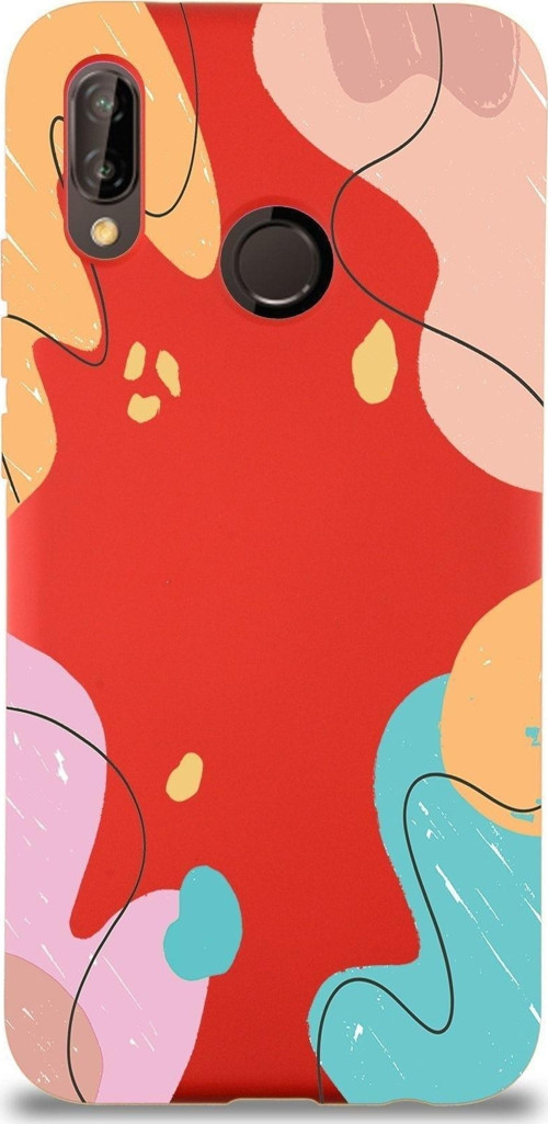 Huawei P 20 Lite Uyumlu Lansman Kılıf Karışık Renkler Tasarımlı Içi Kadife Kapak-Kırmızı