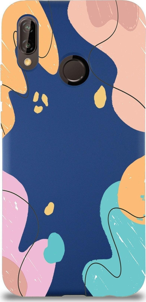 Huawei P 20 Lite Uyumlu Lansman Kılıf Karışık Renkler Tasarımlı Içi Kadife Kapak-Lacivert