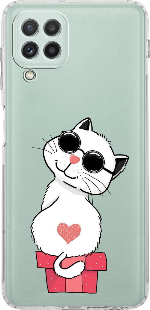 Samsung Galaxy M32 Kamera Korumalı Kapak Cool Cat Tasarımlı Şeffaf Kılıf