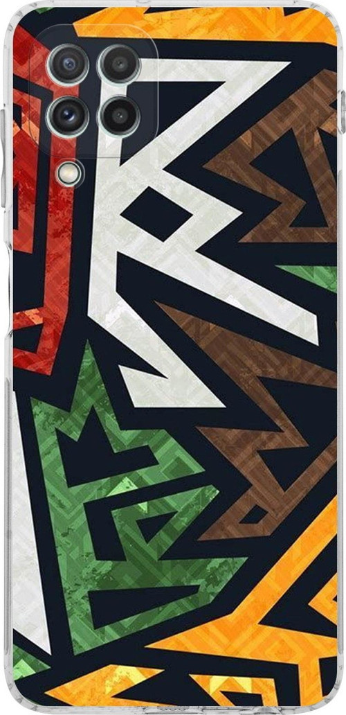 Samsung Galaxy M32 Kamera Korumalı Kapak Soyut Grafiti Tasarımlı Şeffaf Kılıf