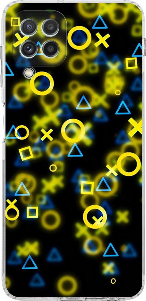Samsung Galaxy M32 Kamera Korumalı Kapak Semboller Tasarımlı Şeffaf Kılıf