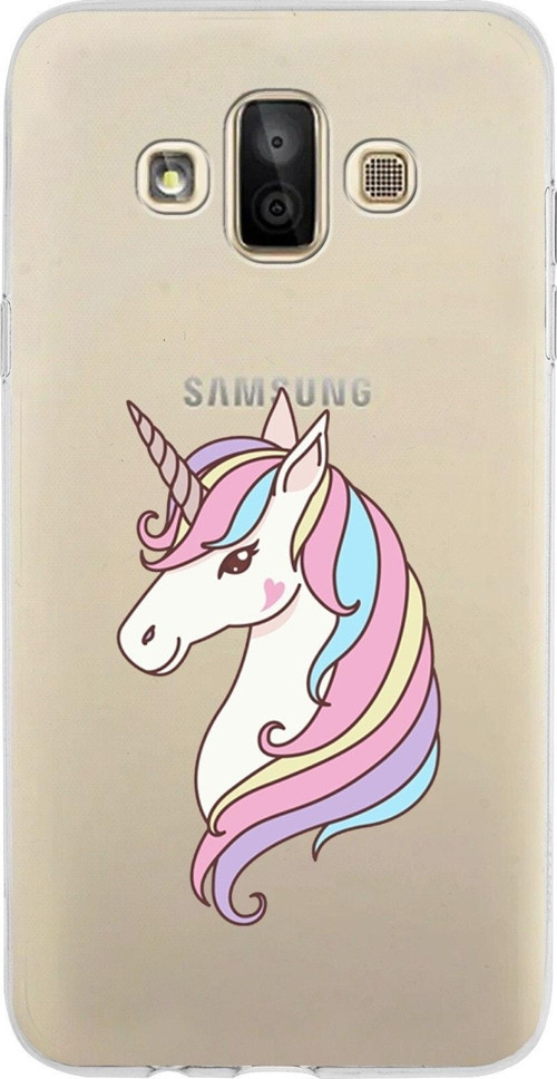 Samsung Galaxy J7 Duo Kapak Unicorn Tasarımlı Şeffaf Silikon Kılıf