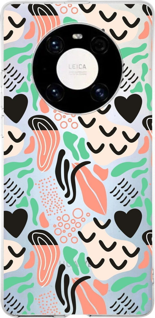 Huawei Mate 40 Pro İle Uyumlu 1Mm Kapak Memphis Desen Tasarımlı Şeffaf Silikon Kılıf