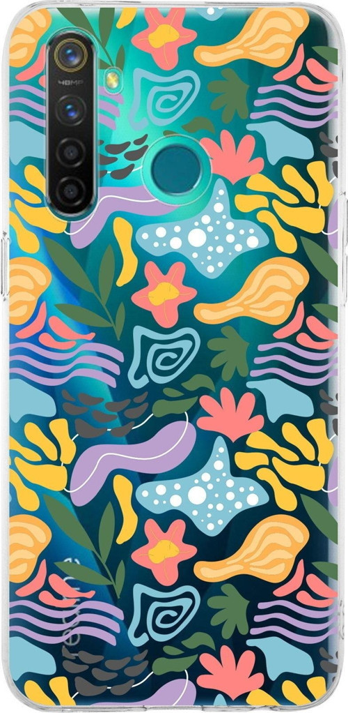 Realme 5 Pro İle Uyumlu 1Mm Kapak Memphis Desen Tasarımlı Şeffaf Silikon Kılıf