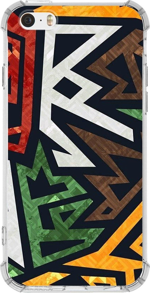 Iphone 5Se Uyumlu Köşe Korumalı Antişok Kapak Soyut Grafiti Tasarımlı Şeffaf Kılıf
