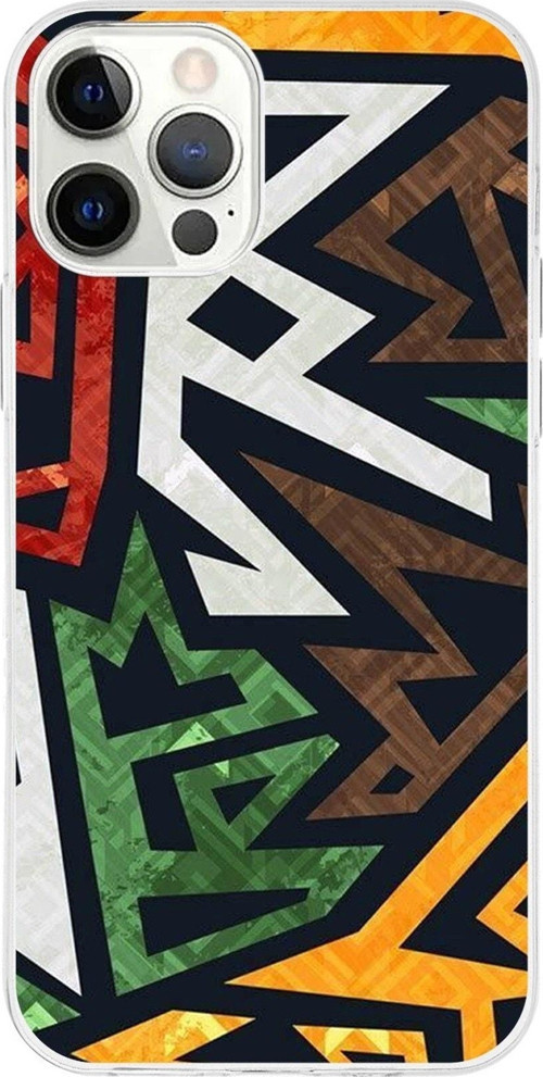 Iphone 12 Pro Uyumlu Kapak Soyut Grafiti Tasarımlı Şeffaf Silikon Kılıf