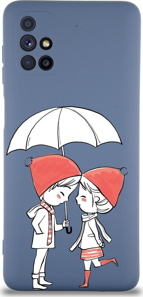 Samsung Galaxy M51 Uyumlu Lansman Kılıf Aşk Tasarımlı Içi Kadife Kapak-Petrol Mavisi