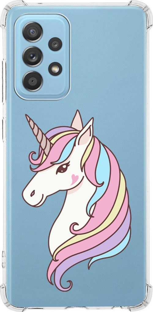 Samsung Galaxy A52S Uyumlu Köşe Korumalı Antişok Kapak Unicorn Tasarımlı Şeffaf Silikon Kılıf