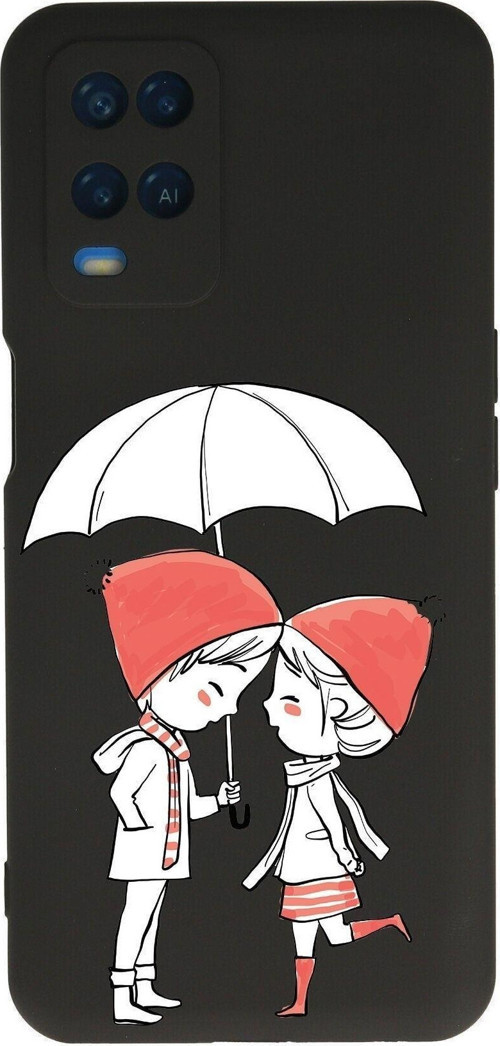 Oppo A16 Uyumlu Lansman Kılıf Aşk Tasarımlı Içi Kadife Kapak-Siyah