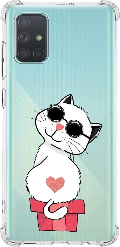 Samsung Galaxy A71 Uyumlu Köşe Korumalı Antişok Kapak Cool Cat Tasarımlı Şeffaf Silikon Kılıf
