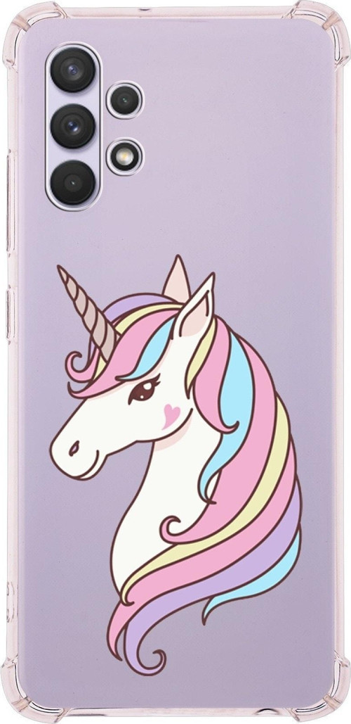 Samsung Galaxy A32 Uyumlu Köşe Korumalı Antişok Kapak Unicorn Tasarımlı Şeffaf Silikon Kılıf