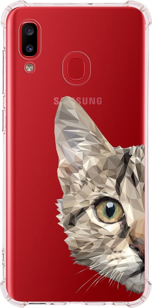 Samsung Galaxy A20 Uyumlu Köşe Korumalı Antişok Kapak Catface Tasarımlı Şeffaf Silikon Kılıf