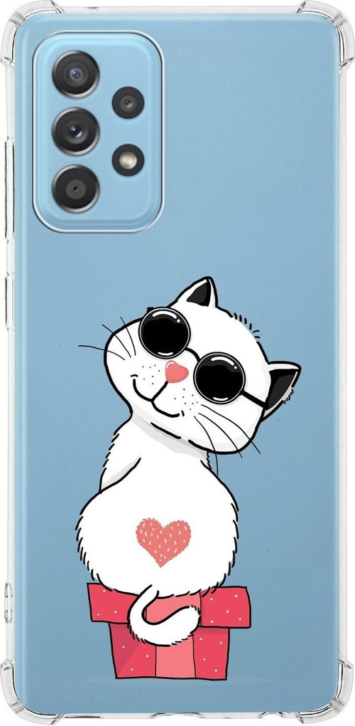 Samsung Galaxy A52S Uyumlu Köşe Korumalı Antişok Kapak Cool Cat Tasarımlı Şeffaf Silikon Kılıf