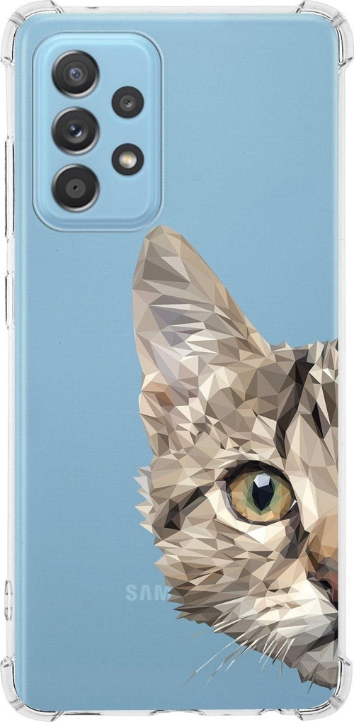 Samsung Galaxy A52S Uyumlu Köşe Korumalı Antişok Kapak Catface Tasarımlı Şeffaf Silikon Kılıf