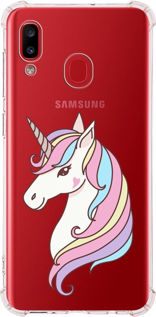 Samsung Galaxy A20 Uyumlu Köşe Korumalı Antişok Kapak Unicorn Tasarımlı Şeffaf Silikon Kılıf