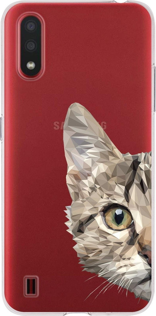 Samsung Galaxy A01 Uyumlu Kapak Catface Tasarımlı Şeffaf Silikon Kılıf