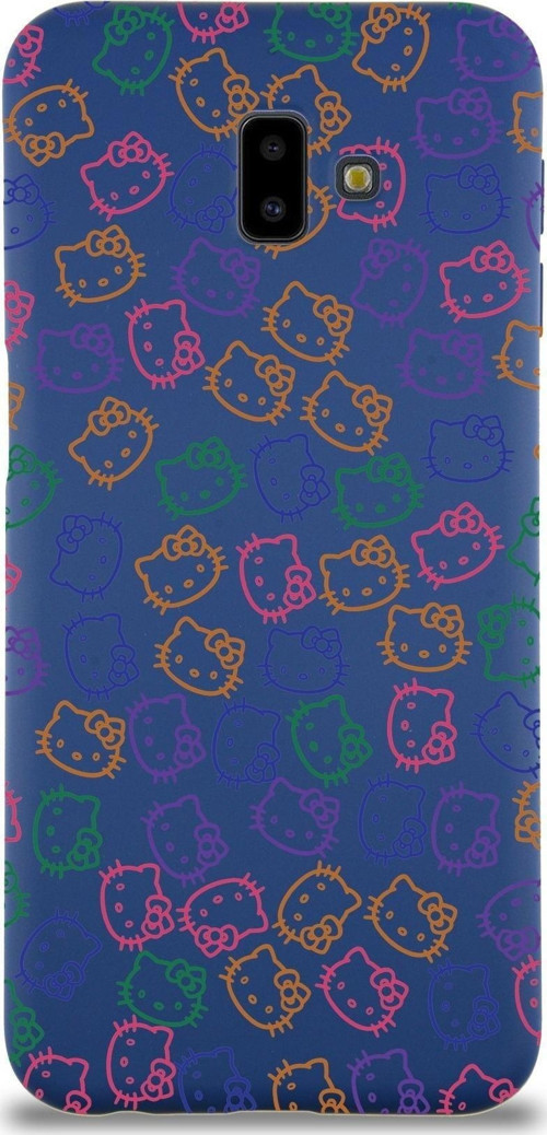 Samsung Galaxy J6 Plus Uyumlu Lansman Kılıf Hello Kitty Tasarımlı Içi Kadife Kapak-Lacivert
