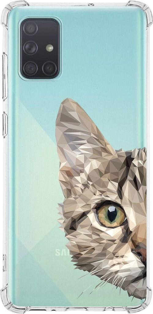 Samsung Galaxy A71 Uyumlu Köşe Korumalı Antişok Kapak Catface Tasarımlı Şeffaf Silikon Kılıf