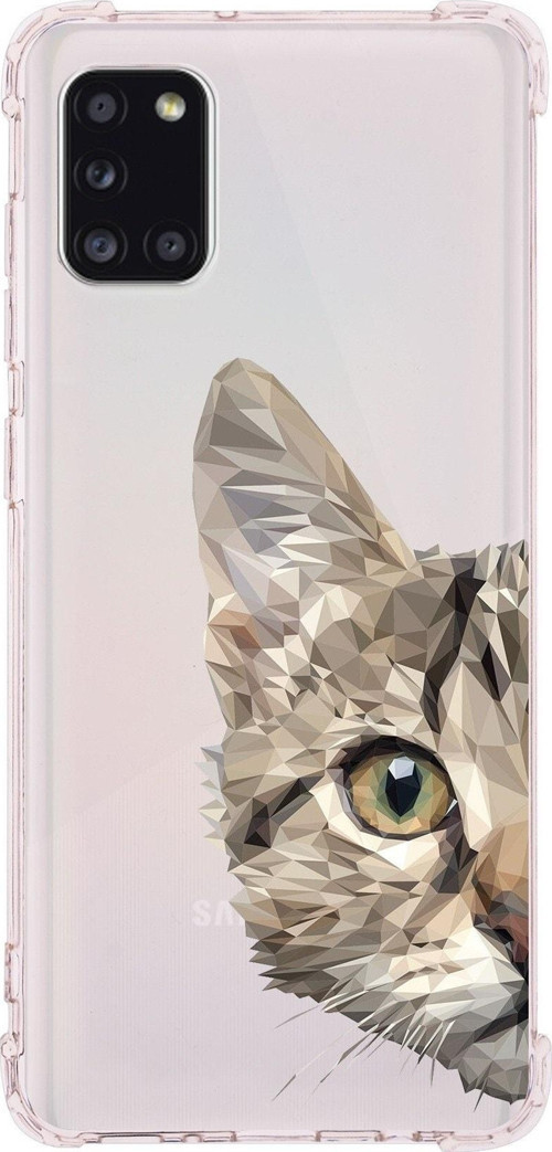Samsung Galaxy A31 Uyumlu Köşe Korumalı Antişok Kapak Catface Tasarımlı Şeffaf Silikon Kılıf