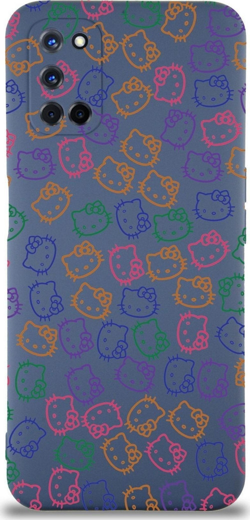 Oppo A72 Uyumlu Lansman Kılıf Hello Kitty Tasarımlı Içi Kadife Kapak-Petrol Mavisi