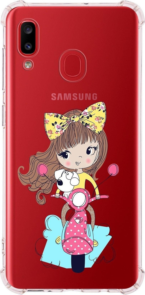 Samsung Galaxy A20 Uyumlu Köşe Korumalı Antişok Kapak Vespagirl Tasarımlı Şeffaf Silikon Kılıf
