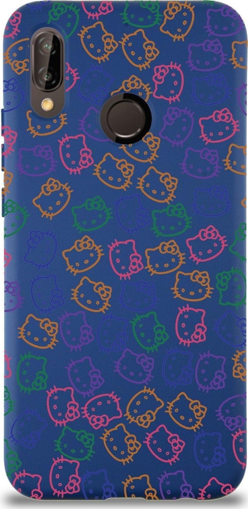 Huawei P 20 Lite Uyumlu Lansman Kılıf Hello Kitty Tasarımlı Içi Kadife Kapak-Lacivert