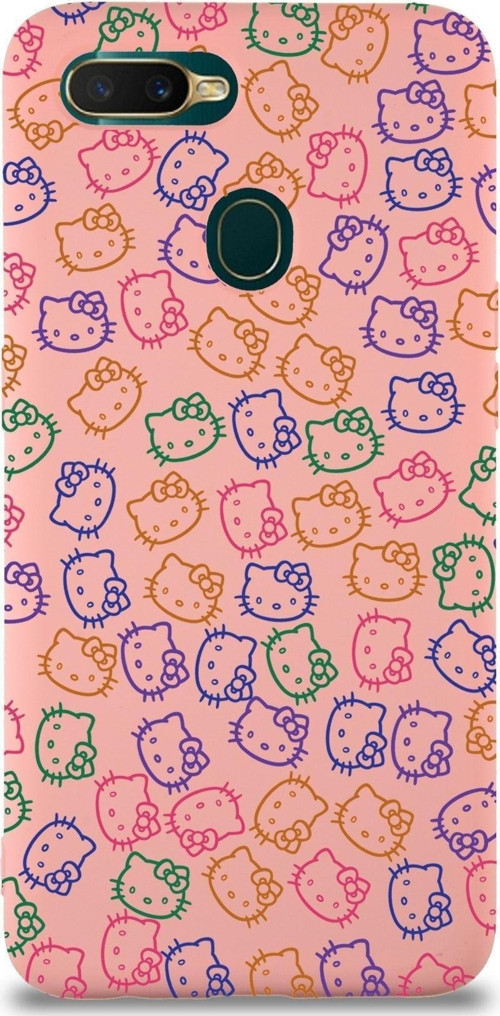 Oppo A12 Uyumlu Lansman Kılıf Hello Kitty Tasarımlı Içi Kadife Kapak-Pembe