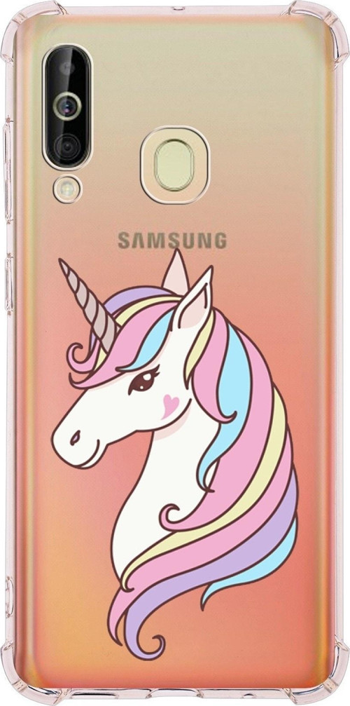 Samsung Galaxy A60 Uyumlu Köşe Korumalı Antişok Kapak Unicorn Tasarımlı Şeffaf Silikon Kılıf