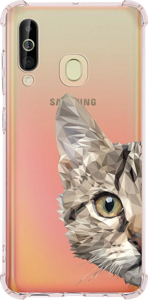 Samsung Galaxy A60 Uyumlu Köşe Korumalı Antişok Kapak Catface Tasarımlı Şeffaf Silikon Kılıf